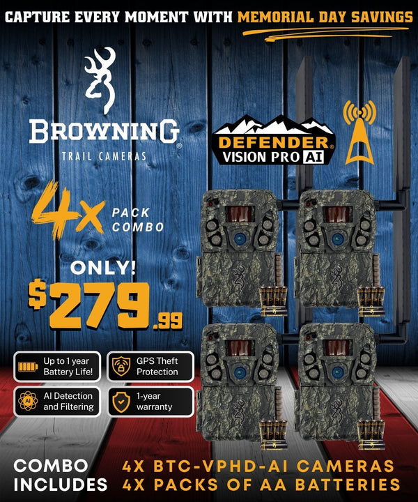 Defender Vision Pro HD AI Memorial Day Sales 4-Pack Combo includes 4 Cameras and 4 Sets of Batteries